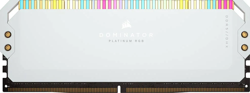 حافظه رم دسکتاپ 64 گیگابایتی DDR5 کرسیر Dominator Platinum RGB، سرعت 5600 مگاهرتز، تاخیر 40-40-40-77، پروفایل Intel XMP 3.0، فرمت DIMM 288 پین، ولتاژ 1.25 ولت، Non-ECC Unbuffered، سفید | CMT64GX5M2B5600C40W