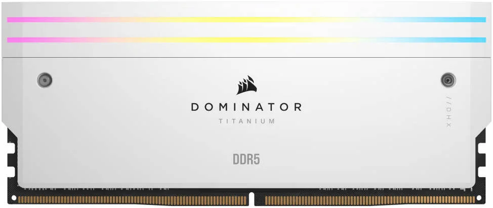 کیت حافظه دسکتاپ 32 گیگابایتی (2 عدد 16 گیگابایتی) DDR5 RGB کرسیر Dominator Titanium، سرعت حافظه 6400MT/s، تاخیر CL32 CAS، ولتاژ تست شده 1.40V، 288 پین، XMP 3.0، سفید | CMP32GX5M2B6400C32W