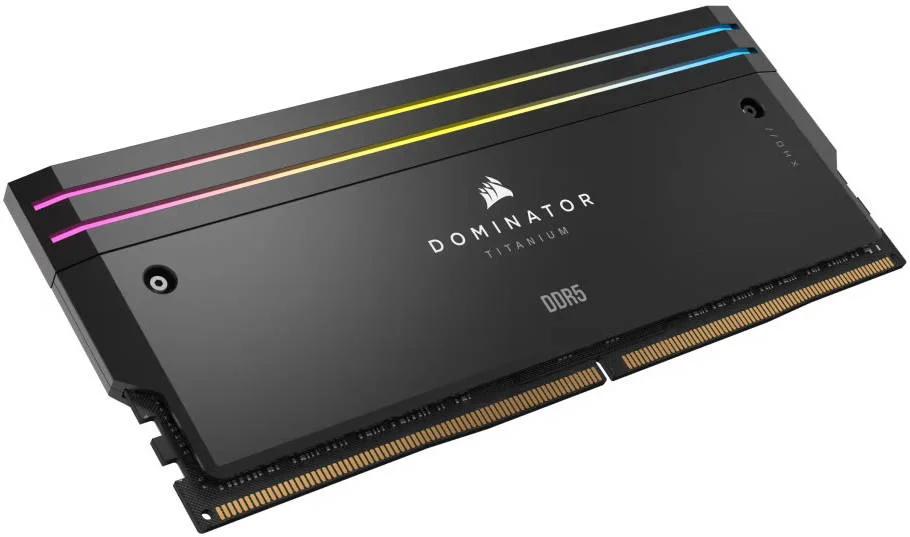 کیت حافظه دسکتاپ کرسیر Dominator Titanium RGB DDR5 با ظرفیت 32 گیگابایت (2 عدد 16 گیگابایتی)، سرعت حافظه 6400MT/s، تاخیر CL32، ولتاژ تست شده 1.40V، 288 پین، XMP 3.0، مشکی | CMP32GX5M2B6400C32