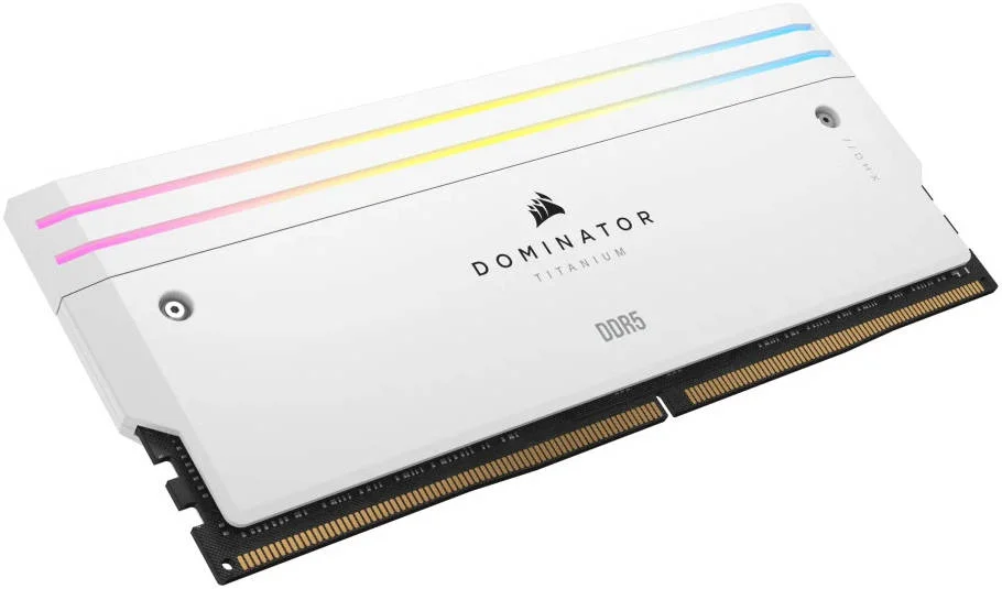 کیت حافظه دسکتاپ 32 گیگابایتی (2x16 گیگابایتی) DDR5 RGB کرسیر Dominator Titanium، سرعت حافظه 6000 مگاهرتز، تاخیر CL30 CAS، ولتاژ حافظه 1.40 ولت، 288 پین، Intel XMP، سازگار با iCUE، سفید | CMP32GX5M2B6000C30W