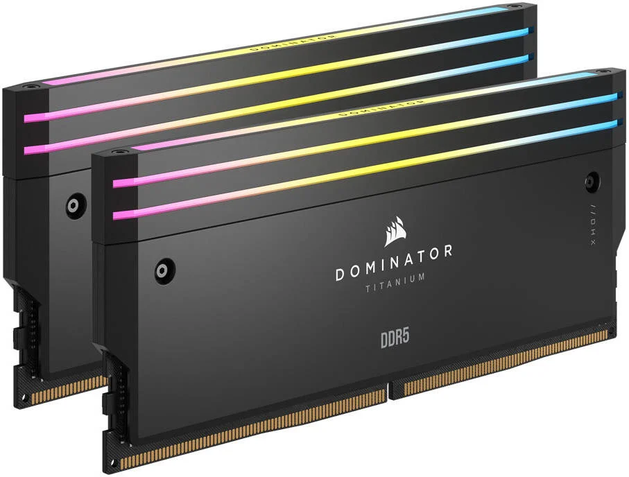 کیت حافظه دسکتاپ 32 گیگابایتی (2x16GB) DDR5 RGB کرسیر Dominator Titanium، سرعت حافظه 6000MT/s، تاخیر CL30 CAS، ولتاژ حافظه 1.40V، 288 پین، Intel XMP، سازگار با iCUE، مشکی | CMP32GX5M2B6000C30