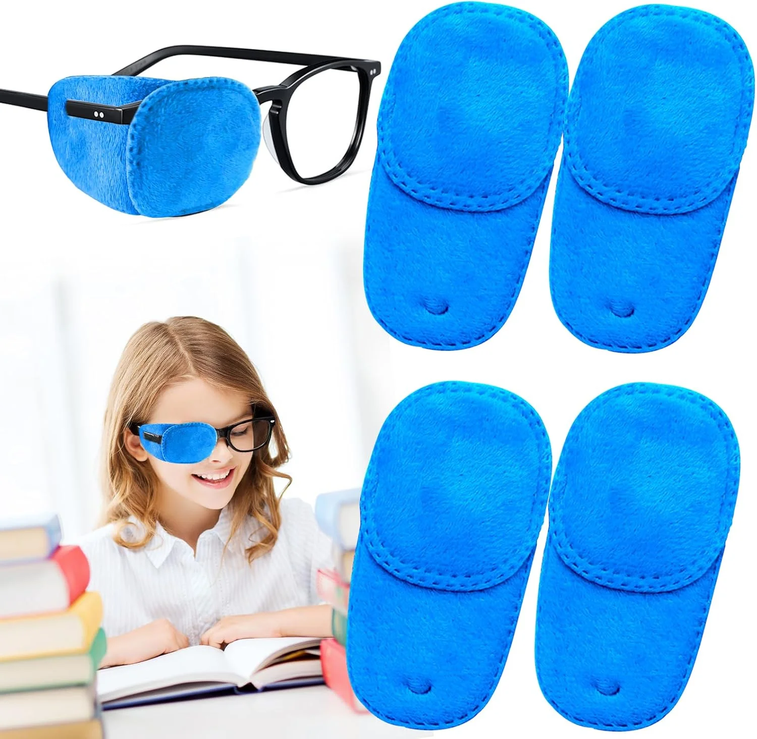 بسته 4 عددی پد چشم طبی نرم برای عینک کودکان، مناسب برای درمان تنبلی چشم و استرابیسموس، آبی