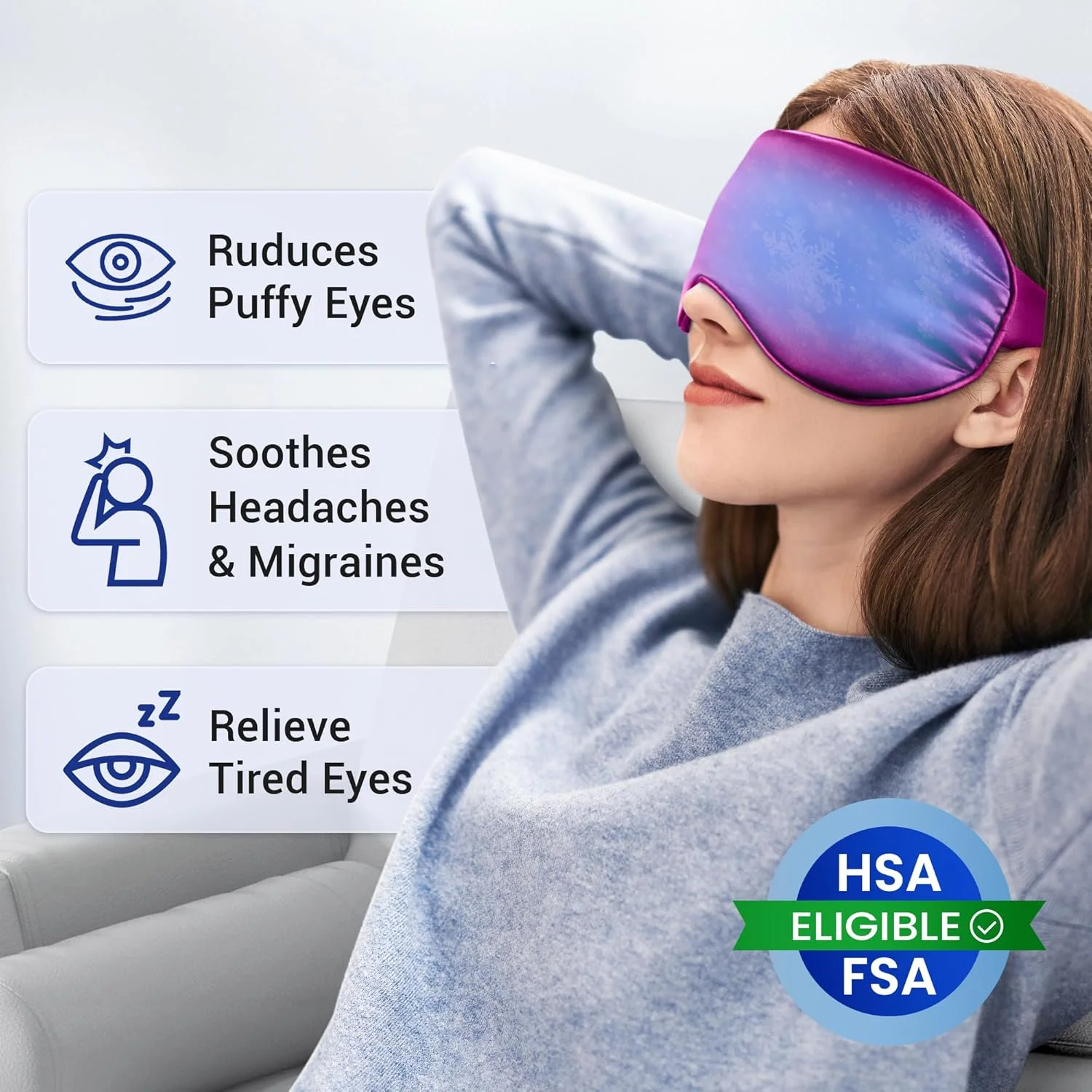 ماسک چشم خنک کننده FACEMOON، ماسک چشم سرد برای سیاهی دور چشم، پف، سردرد، میگرن، کمپرس سرد چشم قابل استفاده مجدد (بنفش)