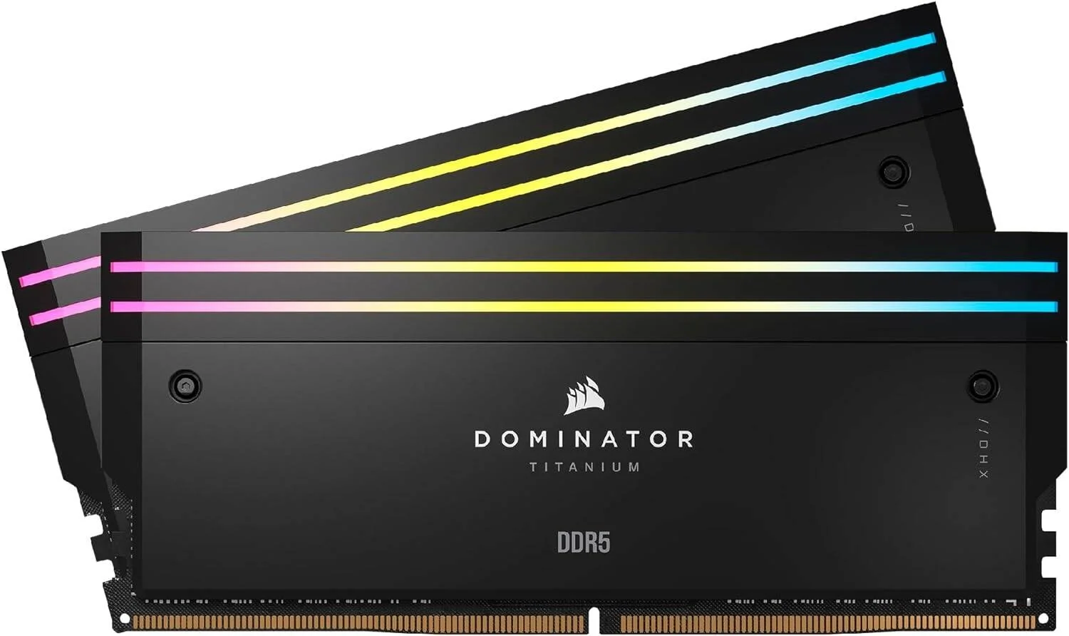کیت حافظه دسکتاپ 32 گیگابایتی (2x16 گیگابایتی) DDR5 RGB کرسیر Dominator Titanium، سرعت حافظه 7200 مگاهرتز، تاخیر CL34 CAS، ولتاژ حافظه 1.45 ولت، 288 پین، Intel XMP 3.0، مشکی | CMP32GX5M2X7200C34
