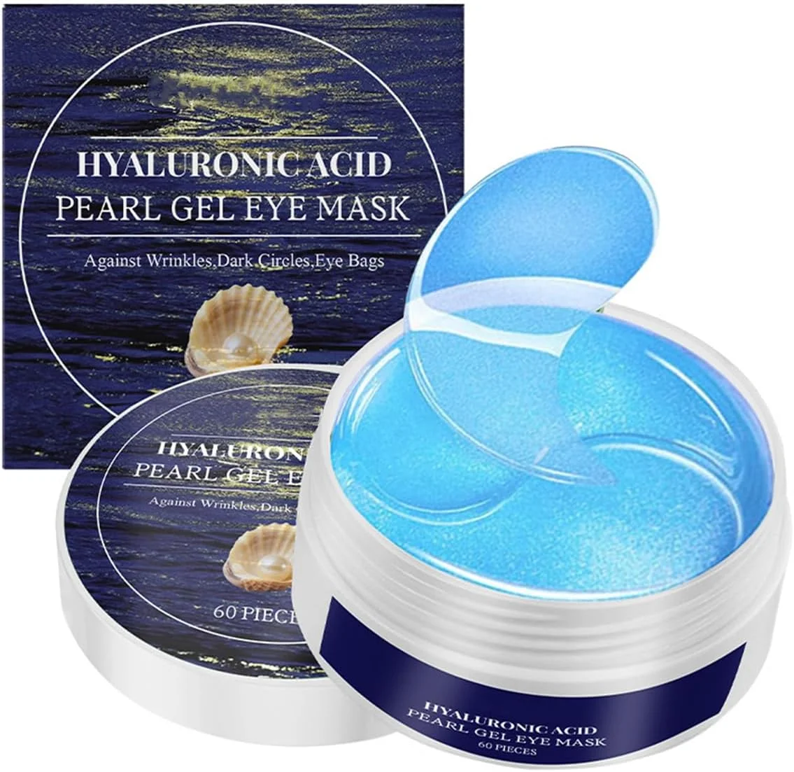 ماسک چشم ژلی مروارید اسید هیالورونیک 60 عددی، برای سیاهی دور چشم، پف و چین و چروک، مراقبت از چشم با ژل خنک کننده، ماسک چشم مرطوب کننده برای خاصیت ارتجاعی، چسبندگی به چشم، روشن کننده خطوط ریز