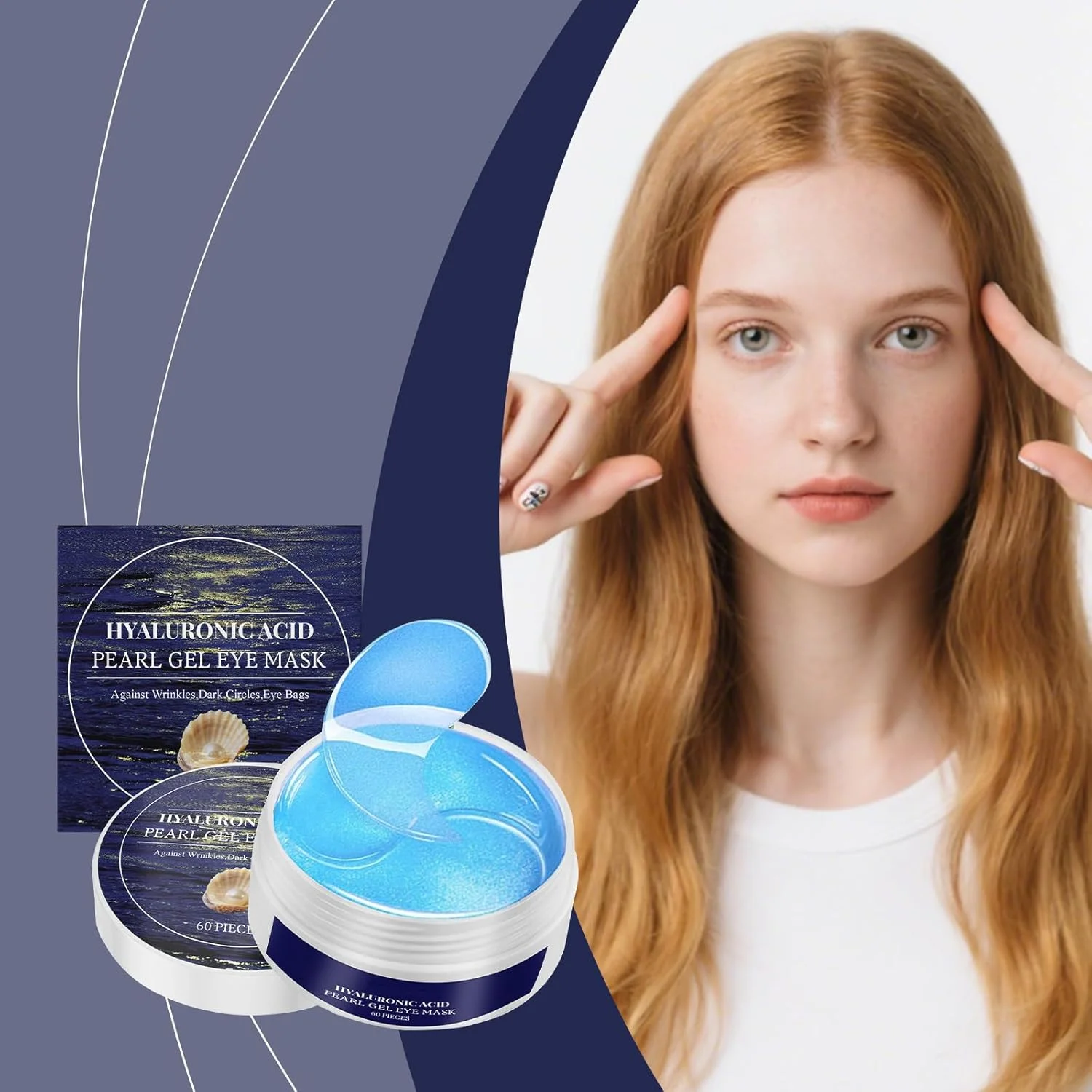 ماسک چشم ژلی مروارید اسید هیالورونیک 60 عددی، برای سیاهی دور چشم، پف و چین و چروک، مراقبت از چشم با ژل خنک کننده، ماسک چشم مرطوب کننده برای خاصیت ارتجاعی، چسبندگی به چشم، روشن کننده خطوط ریز