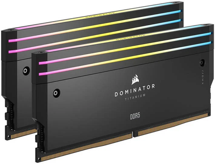 کیت حافظه دسکتاپ 48 گیگابایتی (2x24 گیگابایت) DDR5 RGB کرسیر Dominator Titanium، سرعت حافظه 7200 مگاهرتز، تاخیر CL36 CAS، ولتاژ حافظه 1.40 ولت، 288 پین، XMP، سازگار با iCUE، مشکی | CMP48GX5M2X7200C36