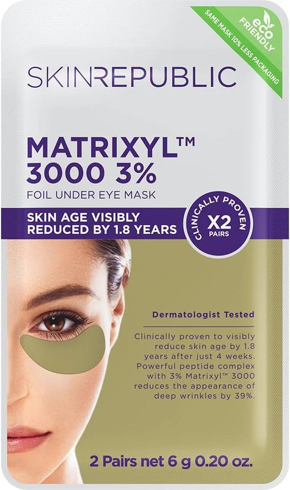 پد زیر چشم ضد پیری Skin Republic Matrixyl 3000 (2 جفت) - ماسک زیر چشم با کمپلکس پپتیدی، افزایش کلاژن و الاستین، کاهش چروک های عمیق، بهبود بافت پوست و جوانسازی پوست