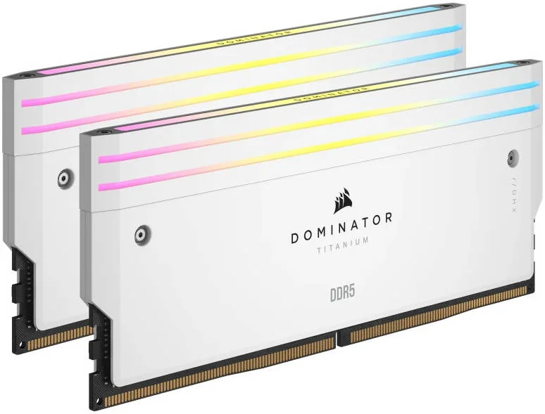 کیت حافظه دسکتاپ 48 گیگابایتی (2x24 گیگابایت) DDR5 RGB کرسیر Dominator Titanium، سرعت حافظه 6000 مگاهرتز، تاخیر CL30 CAS، ولتاژ حافظه 1.40 ولت، 288 پین، Intel XMP، سازگار با iCUE، سفید | CMP48GX5M2B6000C30W