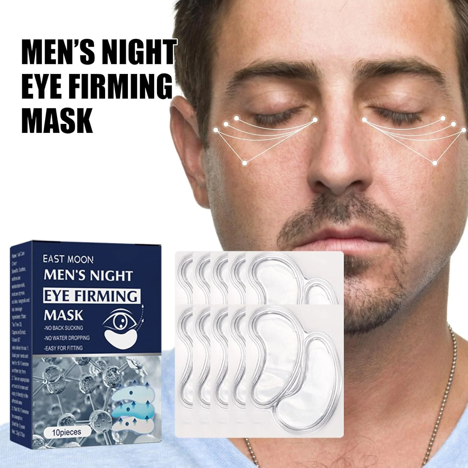 پدهای زیر چشم مردانه، حاوی کافئین و کاملیا، ماسک های آبرسان و ضد چروک برای پف و سیاهی دور چشم - 5 جفت