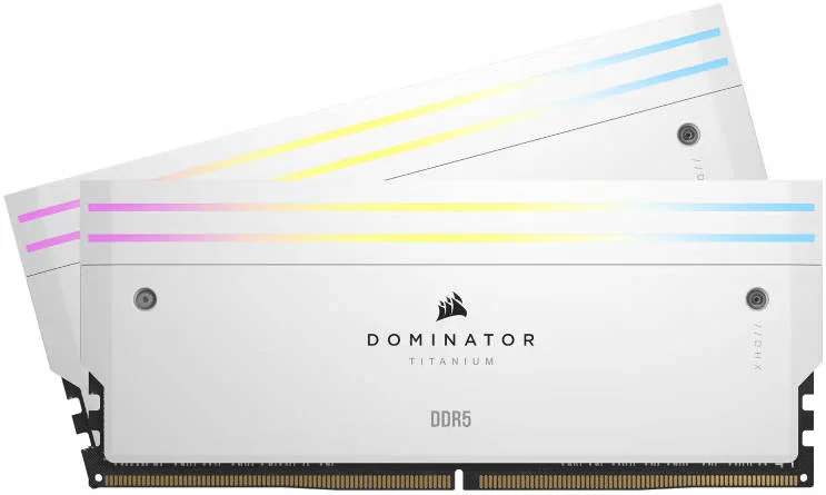 کیت حافظه دسکتاپ 64 گیگابایتی (2x32 گیگابایت) DDR5 RGB کرسیر Dominator Titanium، سرعت حافظه 6400MT/s، تاخیر CL32 CAS، ولتاژ تست شده 1.40V، 288 پین، XMP 3.0، سفید | CMP64GX5M2B6400C32W کیت حافظه دسکتاپ 64 گیگابایتی (2x32 گیگابایت) DDR5 RGB کرسیر Dominator Titanium، سرعت حافظه 6400MT/s، تاخیر CL32 CAS، ولتاژ تست شده 1.40V، 288 پین، XMP 3.0، سفید | CMP64GX5M2B6400C32W