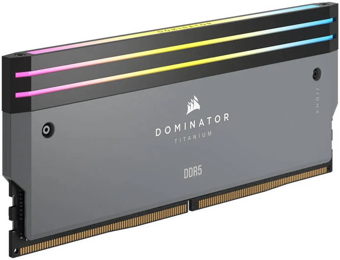 کیت حافظه دسکتاپ 64 گیگابایتی (2x32GB) DDR5 RGB کرسیر Dominator Titanium، سرعت حافظه 6000 مگاهرتز، تاخیر CL30 CAS، ولتاژ حافظه 1.40 ولت، 288 پین، XMP / AMD، سازگار با iCUE، خاکستری | CMP64GX5M2B6000Z30