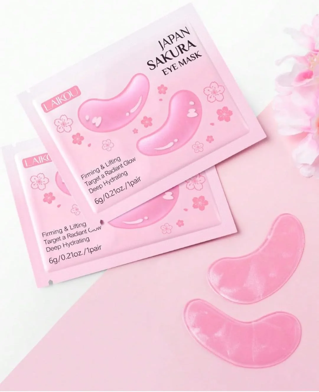 ماسک زیر چشم لایکو ژاپن ساکورا (10 جفت) – پچ های زیر چشم سنتلا و سدیم هیالورونات برای سیاهی دور چشم، پف و ضد پیری