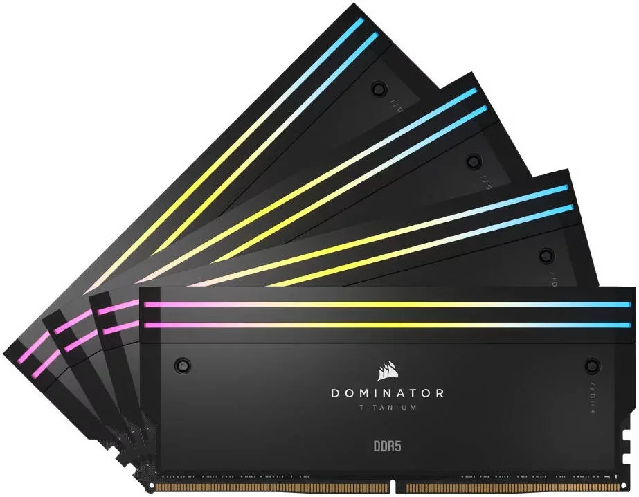 کیت حافظه دسکتاپ کرسیر Dominator Titanium RGB DDR5 با ظرفیت 96 گیگابایت (4 عدد 24 گیگابایتی)، سرعت حافظه 6400 مگاهرتز، تاخیر CL32، ولتاژ تست شده 1.40 ولت، 288 پین، XMP 3.0، مشکی | CMP96GX5M4B6400C32