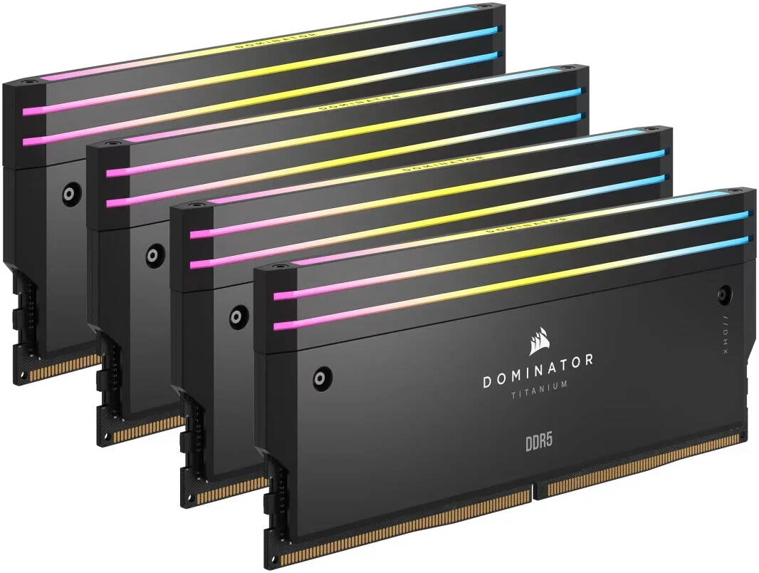 کیت حافظه دسکتاپ کرسیر Dominator Titanium RGB DDR5 با ظرفیت 96 گیگابایت (4 عدد 24 گیگابایتی)، سرعت حافظه 6400 مگاهرتز، تاخیر CL32، ولتاژ تست شده 1.40 ولت، 288 پین، XMP 3.0، مشکی | CMP96GX5M4B6400C32