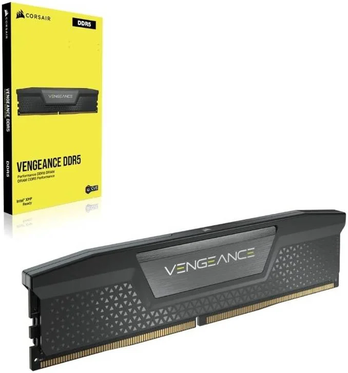 کیت حافظه دسکتاپ کرسیر VENGEANCE با ظرفیت 16 گیگابایت (1x16GB)، سرعت حافظه 5200 مگاهرتز، تاخیر تست شده 40-40-40-77، ولتاژ حافظه 1.25 ولت، XMP 3.0، 288 پین، PMIC اورکلاک، مشکی | CMK16GX5M1B5200C40