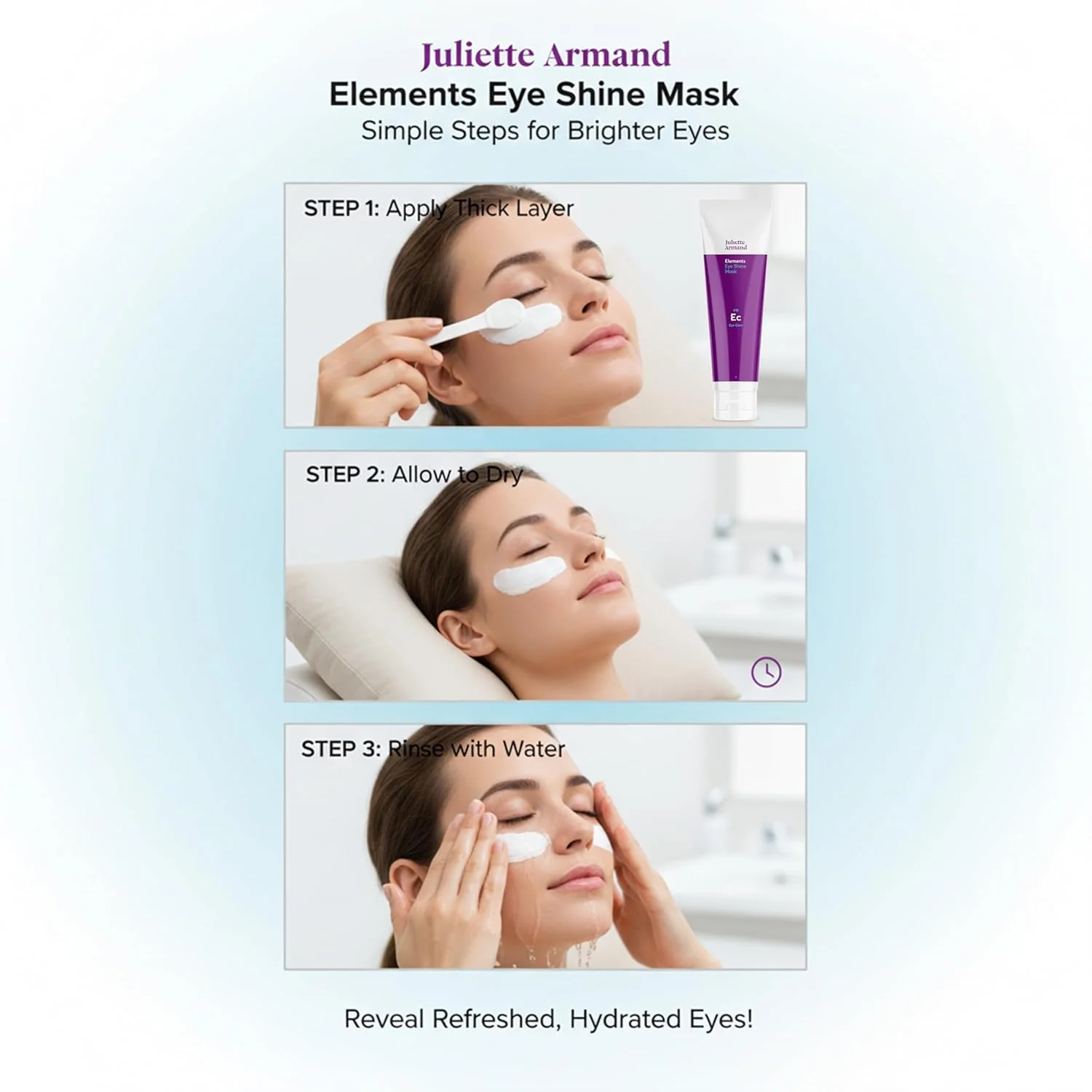 ماسک درخشان کننده دور چشم ژولیت آرماند سری المنتس 150 میلی لیتر، درمان احیا کننده حرفه ای، کاهش تیرگی، پف و چروک، روشن کننده، آبرسان و سفت کننده حاوی ماتریکسیل، آیدیلین و کلاژن دریایی