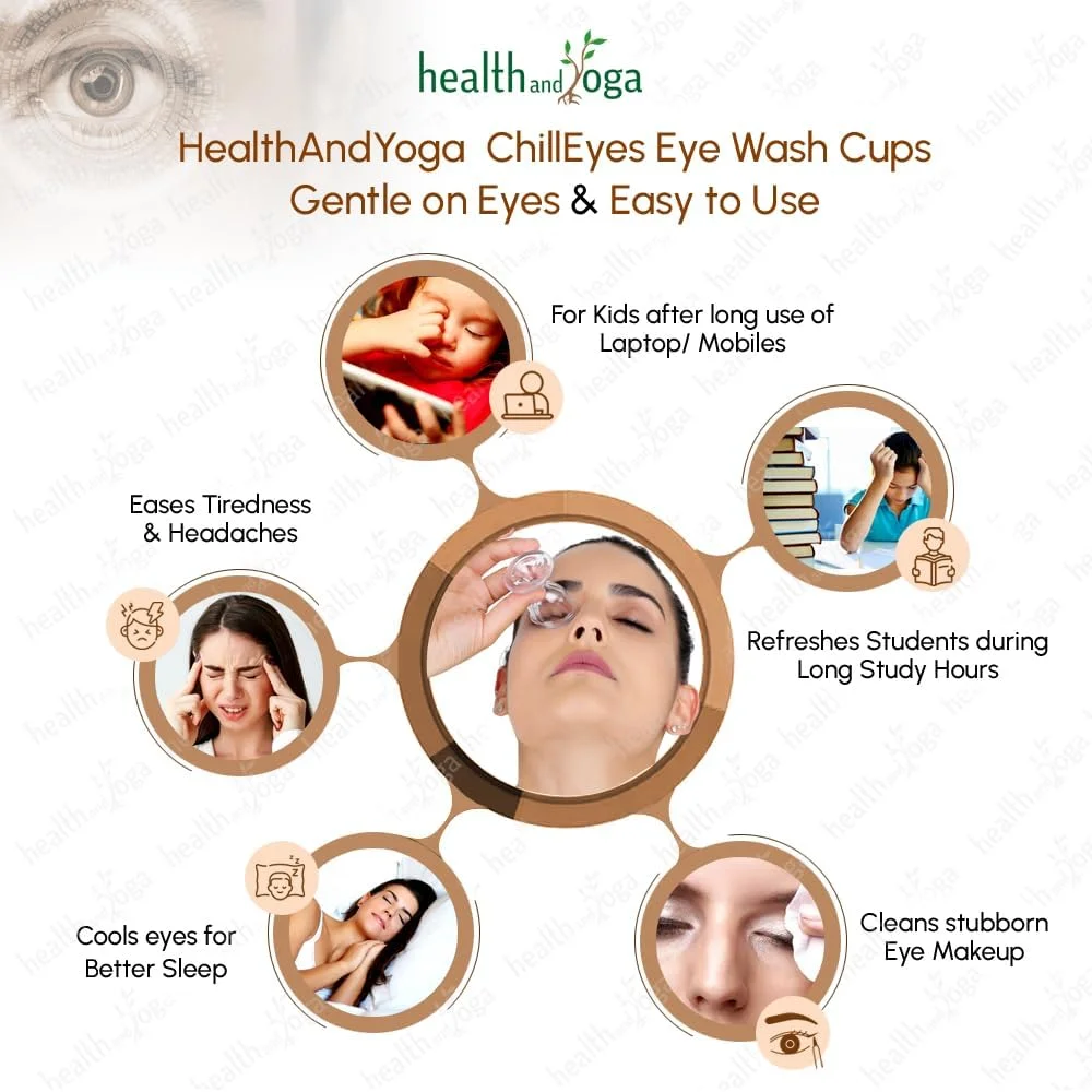 فنجان شستشوی چشم HealthAndYoga® برای پاکسازی موثر چشم - با محفظه نگهداری - لبه به شکل چشم، تناسب کامل (2 عدد) (شفاف)