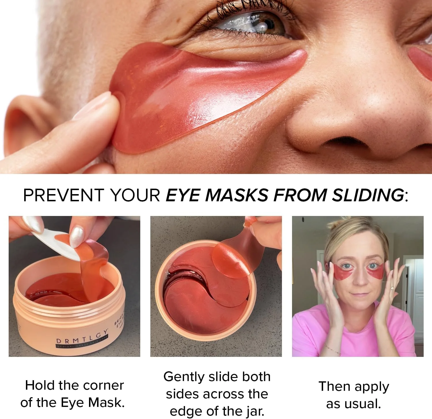 ماسک های روشن کننده دور چشم DRMTLGY (30 جفت) - ماسک های چشم کافئین دار برای حلقه های تیره و پف کردگی با اسید هیالورونیک، پچ های چشم برای پف زیر چشم