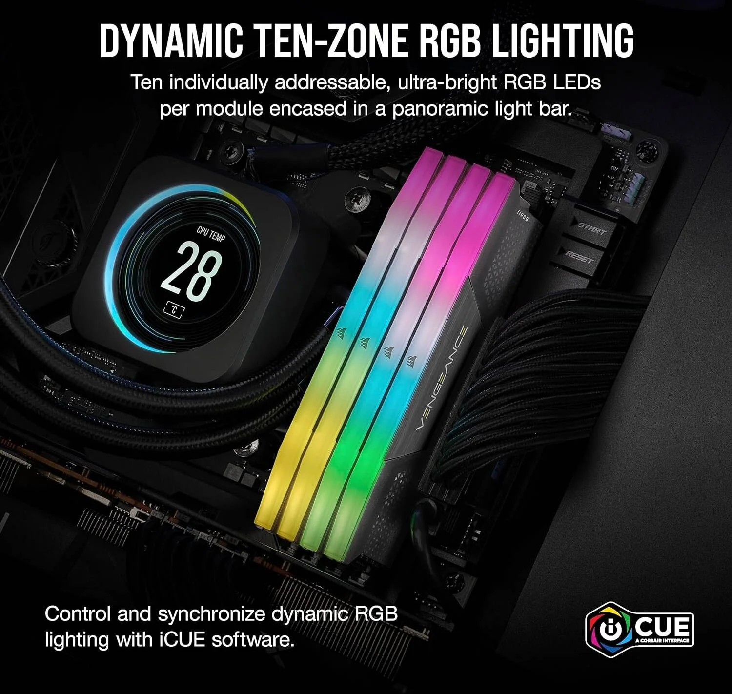 کیت حافظه دسکتاپ دو کاناله 32 گیگابایتی (2 عدد 16 گیگابایتی) CORSAIR VENGEANCE RGB DDR5 288-Pin، سرعت تست شده 6000 مگاهرتز، CL36 Rev E CAS Latency، AMD EXPO، اورکلاک PMIC، 1.35 ولت، خاکستری | CMH32GX5M2E6000Z36 کیت حافظه دسکتاپ دو کاناله 32 گیگابایتی (2 عدد 16 گیگابایتی) CORSAIR VENGEANCE RGB DDR5 288-Pin، سرعت تست شده 6000 مگاهرتز، CL36 Rev E CAS Latency، AMD EXPO، اورکلاک PMIC، 1.35 ولت، خاکستری | CMH32GX5M2E6000Z36
