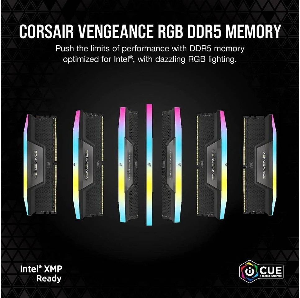 کیت حافظه دسکتاپ دو کاناله 32 گیگابایتی (2x16GB) DDR5 288-Pin کرسیر VENGEANCE RGB، سرعت تست شده 6600 مگاهرتز، تاخیر 38-48-48-106، چیپست Intel XMP 3.0، اورکلاک PMIC | CMH32GX5M2B6600C38 کیت حافظه دسکتاپ دو کاناله 32 گیگابایتی (2x16GB) DDR5 288-Pin کرسیر VENGEANCE RGB، سرعت تست شده 6600 مگاهرتز، تاخیر 38-48-48-106، چیپست Intel XMP 3.0، اورکلاک PMIC | CMH32GX5M2B6600C38