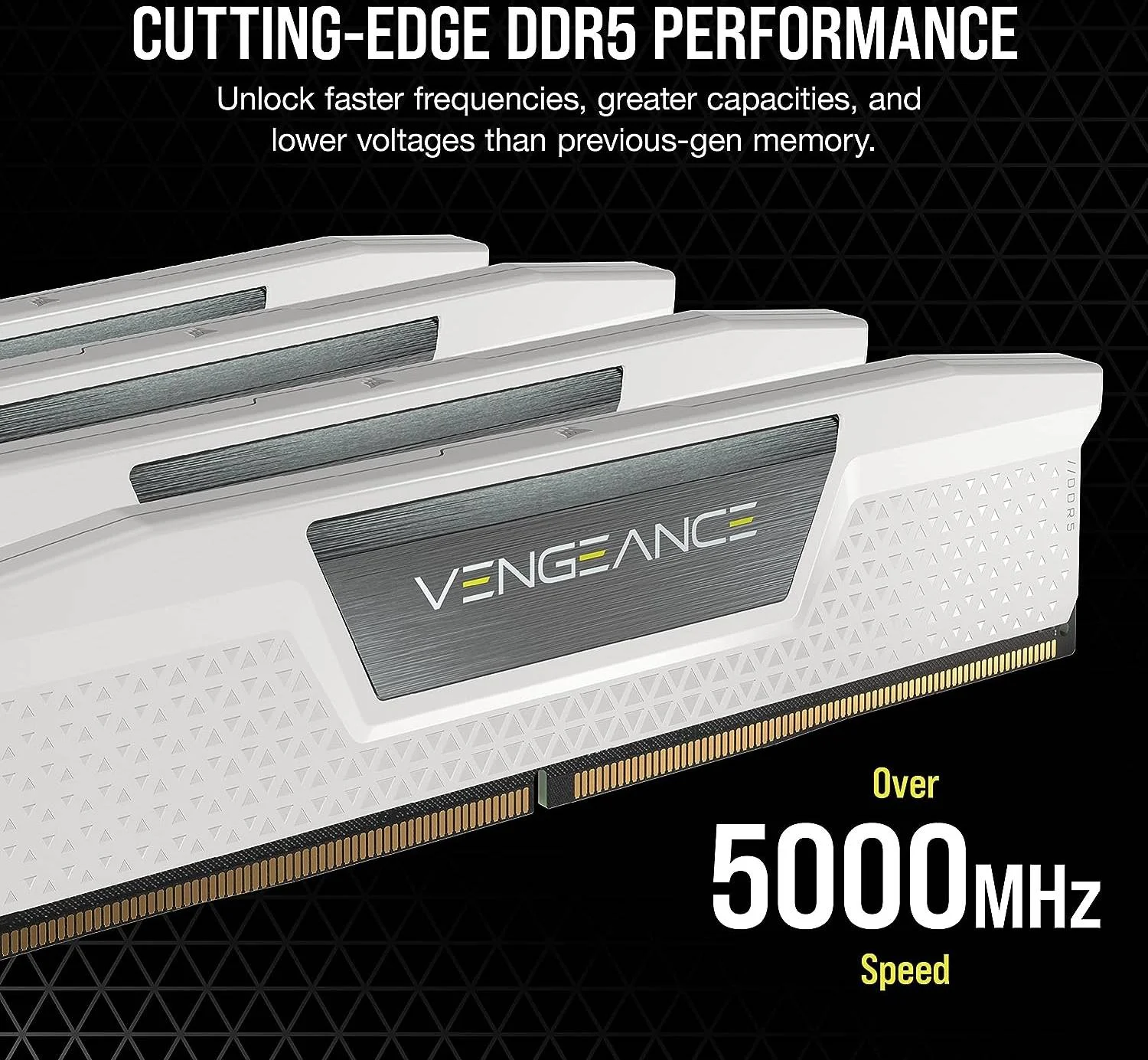 کیت حافظه دسکتاپ کرسیر VENGEANCE با ظرفیت 32 گیگابایت (2x16GB)، سرعت حافظه 5600 مگاهرتز، تاخیر تست شده 36-36-36-76، ولتاژ حافظه 1.25 ولت، XMP 3.0، 288 پین، Overclock PMIC، سفید | CMK32GX5M2B5600C36W
