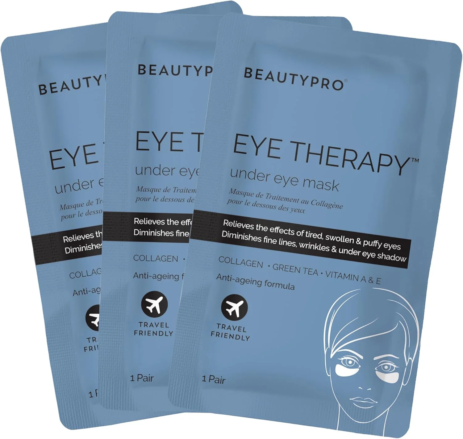 ماسک زیر چشم BeautyPro Eye Therapy با کلاژن و عصاره چای سبز (3 بار استفاده)