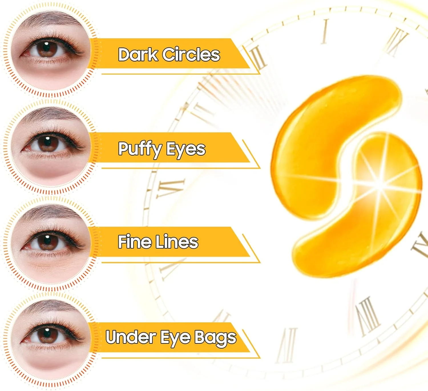 ماسک زیر چشم پودر طلای کلاژن Adofect، 30 جفت پد ژلی زیر چشم، پچ های ژلی ماسک زیر چشم اسید هیالورونیک برای کاهش پف چشم، حلقه های تیره، پف زیر چشم، چروک، طراوت بخشیدن به چشم ها، طلایی