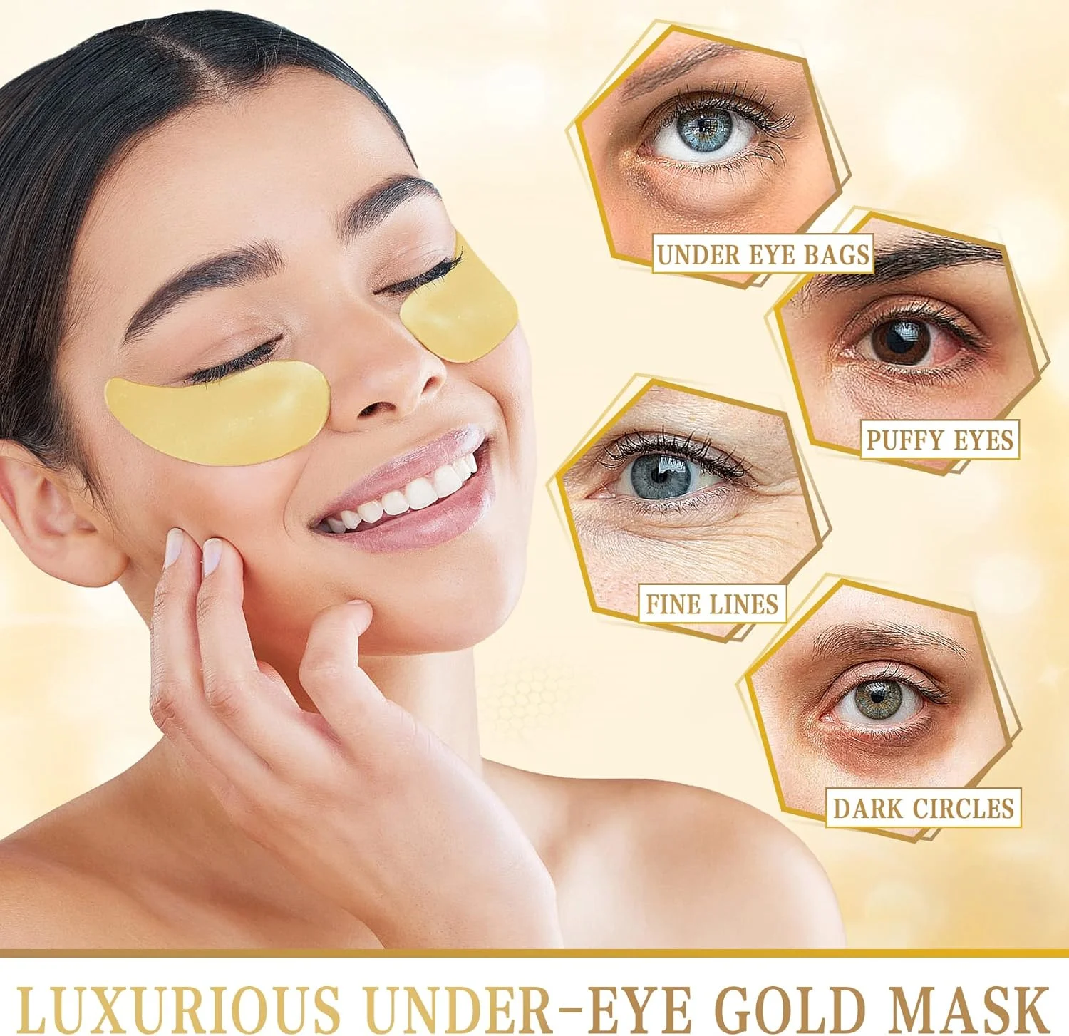پد زیر چشم 60 عددی برای درمان چروک و پف، پدهای طلایی کاهش دهنده سیاهی دور چشم، آبرسان و صاف کننده ناحیه، مراقبت از پوست خنک کننده و طراوت بخش برای زنان، 30 جفت