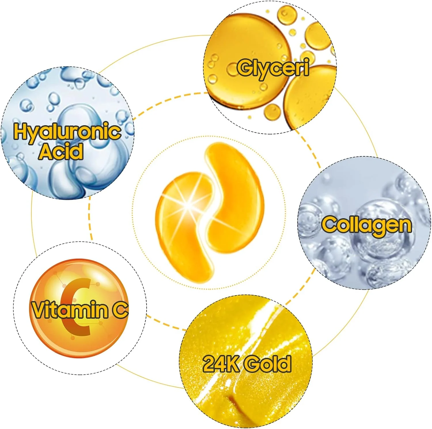 ماسک زیر چشم پودر طلای کلاژن Adofect، 30 جفت پد ژلی زیر چشم، پچ های ژلی ماسک زیر چشم اسید هیالورونیک برای کاهش پف چشم، حلقه های تیره، پف زیر چشم، چروک، طراوت بخشیدن به چشم ها، طلایی