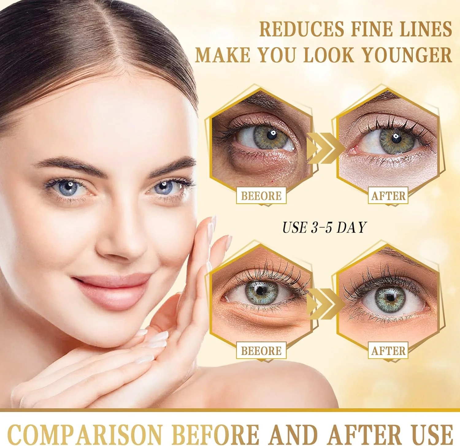 پد زیر چشم 60 عددی برای درمان چروک و پف، پدهای طلایی کاهش دهنده سیاهی دور چشم، آبرسان و صاف کننده ناحیه، مراقبت از پوست خنک کننده و طراوت بخش برای زنان، 30 جفت