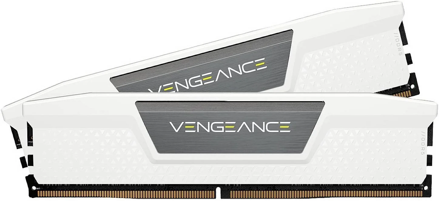 حافظه رم دسکتاپ کرسیر Vengeance با ظرفیت 32 گیگابایت (2x16GB) DDR5، تاخیر 40-40-40-77، سرعت تست شده 5200 مگاهرتز، رتبه PC5-41600، XMP 3.0، اورکلاک PMIC، سفید | CMK32GX5M2B5200C40W
