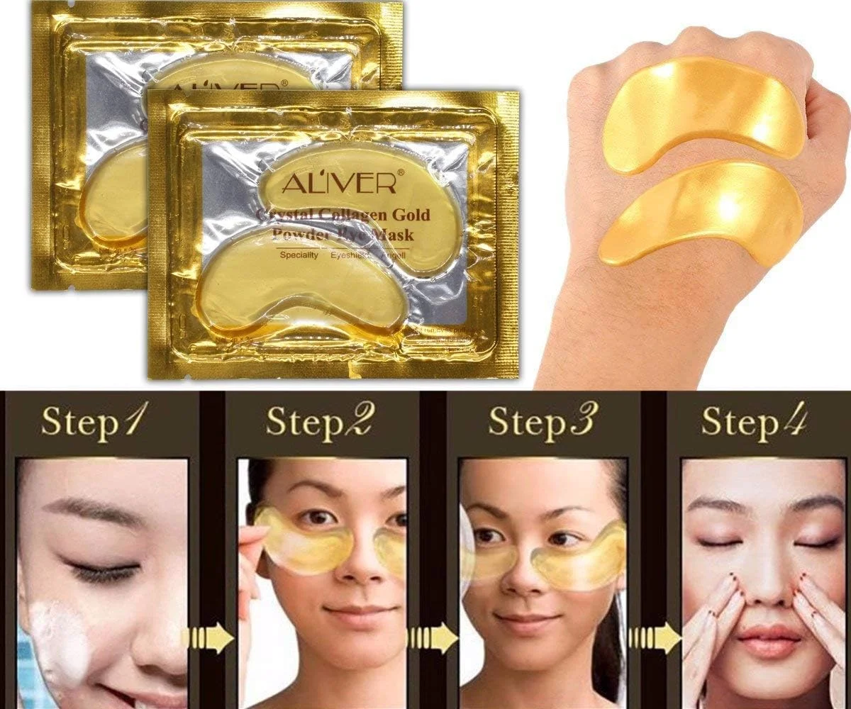 ELAIMEI Aliver ماسک چشم کلاژن طلای 24K، ترمیم و مرطوب کننده اسید هیالورونیک ضد پیری، پد و پچ های چشم پف کرده، درمان سیاهی دور چشم (20 عدد)