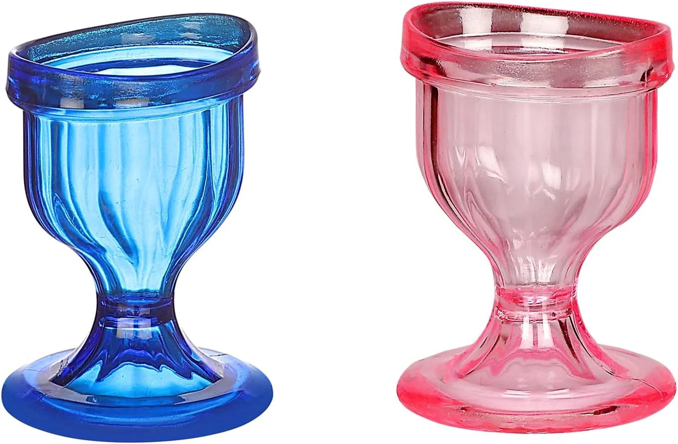 فنجان شستشوی چشم، ست 2 عددی، آبی و صورتی - فنجان های 15 میلی لیتری قابل استفاده مجدد برای تمیز کردن چشم، تسکین آلرژی و رفع سوزش - فاقد BPA، ساخت هند
