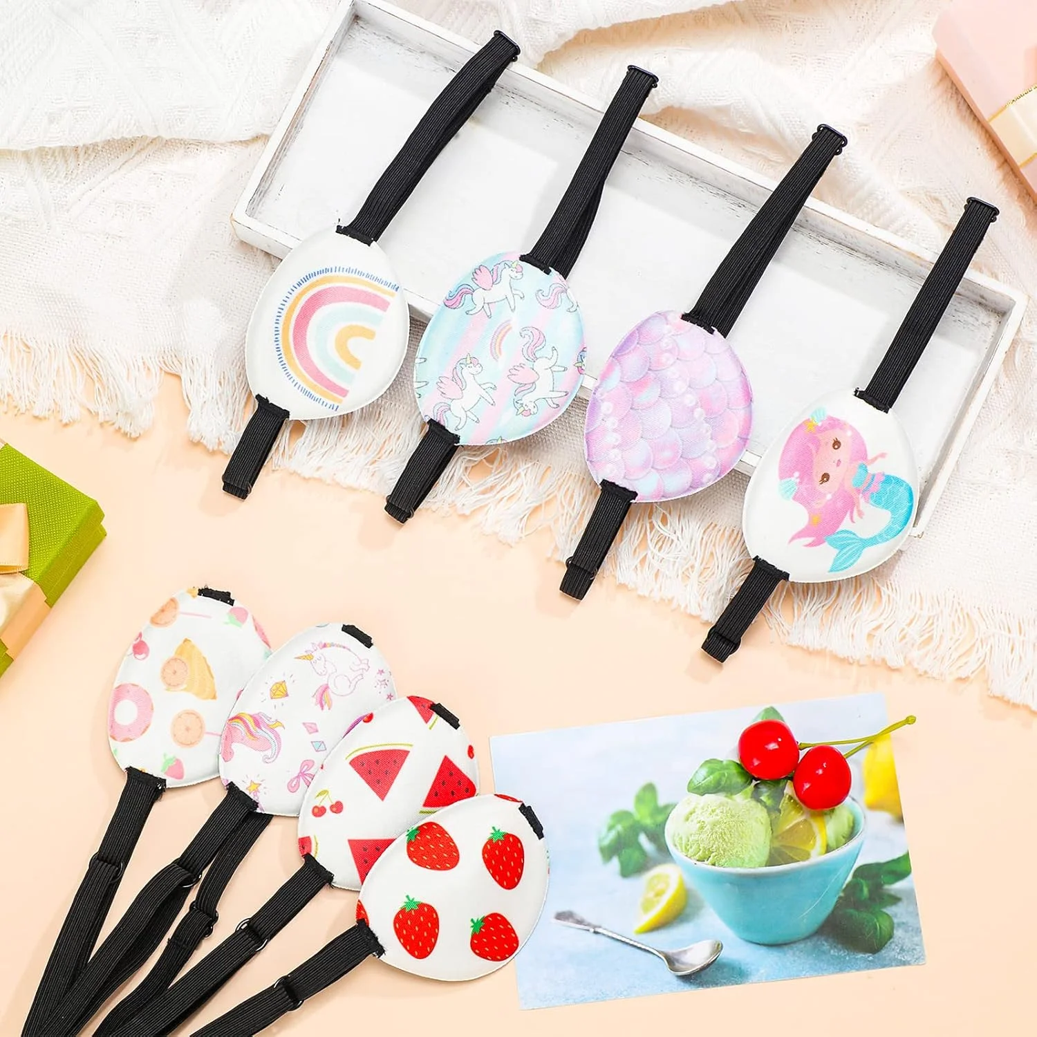 8 عدد پد چشم یورزوم برای کودکان، پد چشم تکی قابل تنظیم، پد چشم دخترانه و پسرانه بامزه و قابل استفاده مجدد با بند الاستیک برای تنبلی چشم، مناسب برای هر دو چشم چپ یا راست، طرح های متنوع (سبک شاداب)