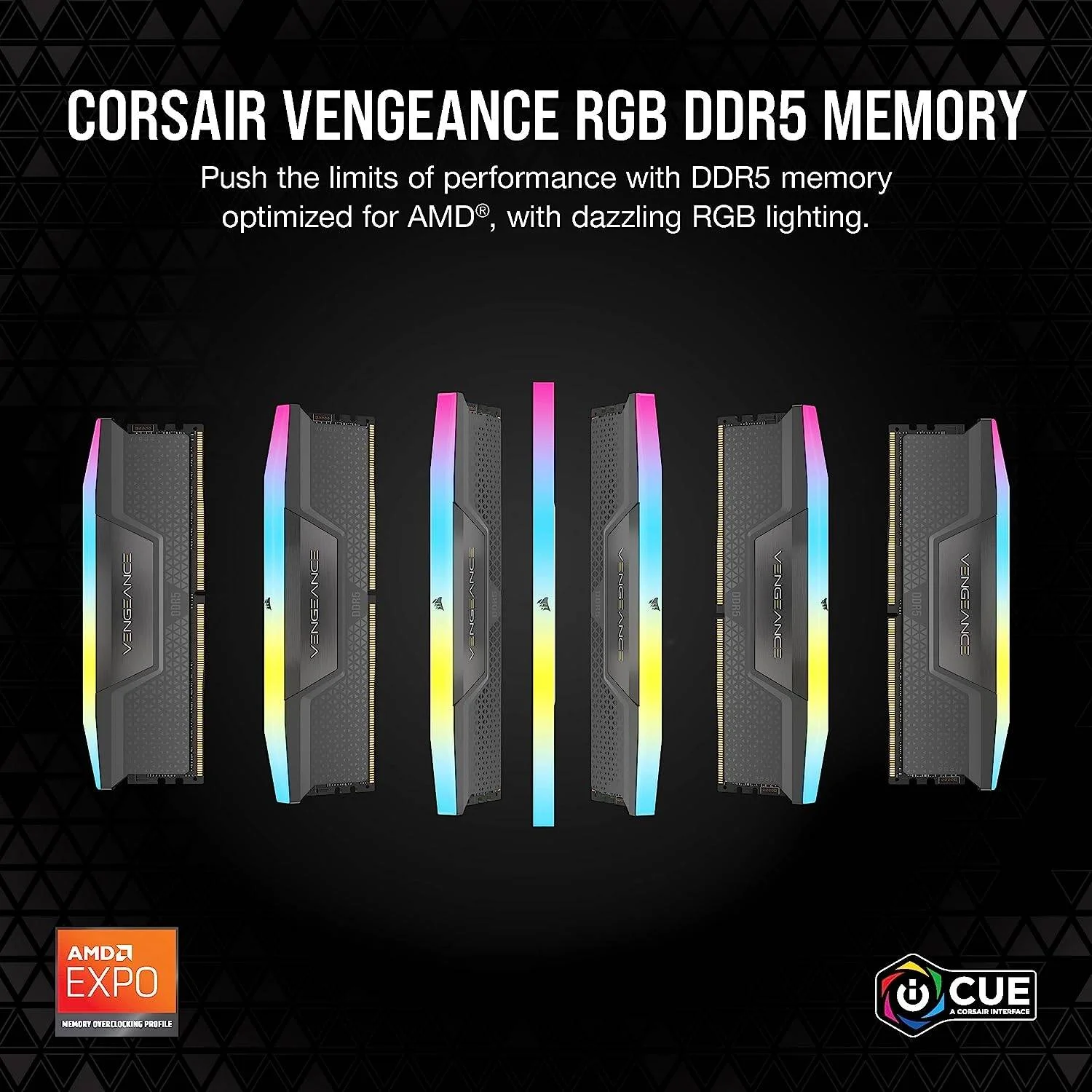 کیت حافظه دسکتاپ دو کاناله 32 گیگابایتی (2x16 گیگابایت) کرسیر VENGEANCE RGB DDR5، 288 پین، سرعت تست شده 6000 مگاهرتز، تاخیر CL 36 CAS، چیپست Intel XMP 3.0، اورکلاک PMIC، 1.35 ولت، خاکستری | CMH32GX5M2D6000Z36