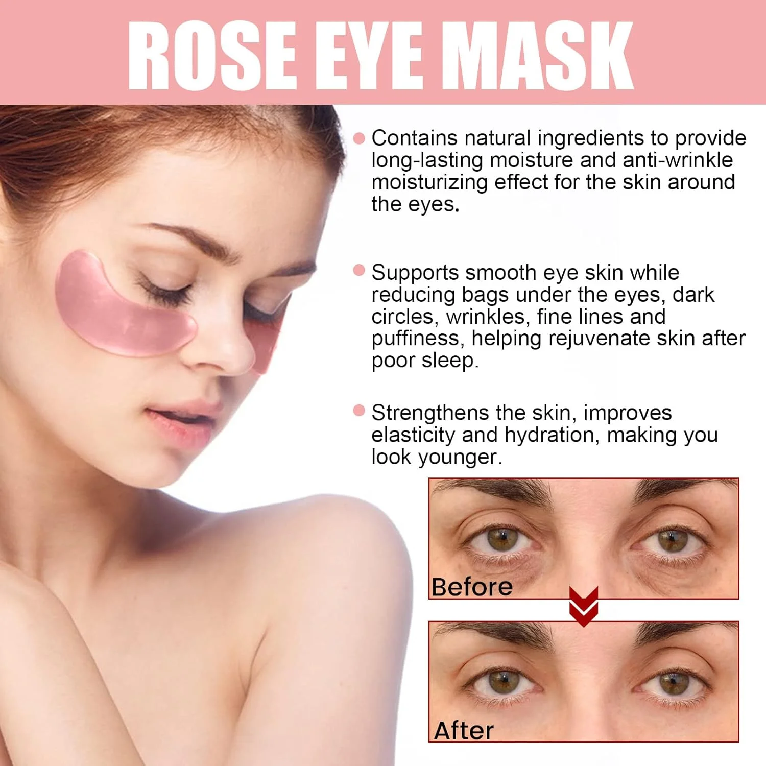 پد چشم، ماسک چشم 60 عددی برای سیاهی دور چشم، پد چشم گل رز، ماسک چشم گل رز، سیاهی و پف زیر چشم، ماسک دور چشم، ماسک چشم برای پف زیر چشم، ضد پیری، مراقبت از پوست، مرطوب کننده، تسکین دهنده