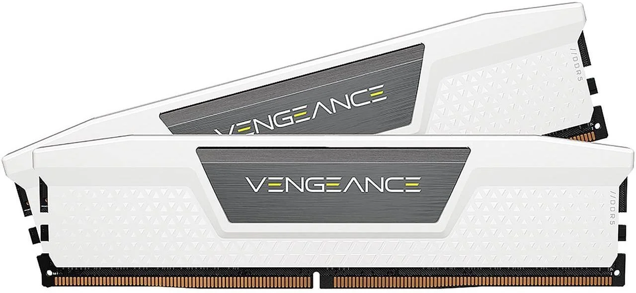کیت حافظه دسکتاپ 64 گیگابایتی (2x32 گیگابایتی) Corsair VENGEANCE DDR5، سرعت حافظه 5600 مگاهرتز، تاخیر تست شده 40-40-40-77، ولتاژ حافظه 1.25 ولت، XMP 3.0، 288 پین، اورکلاک PMIC، سفید | CMK64GX5M2B5600C40W