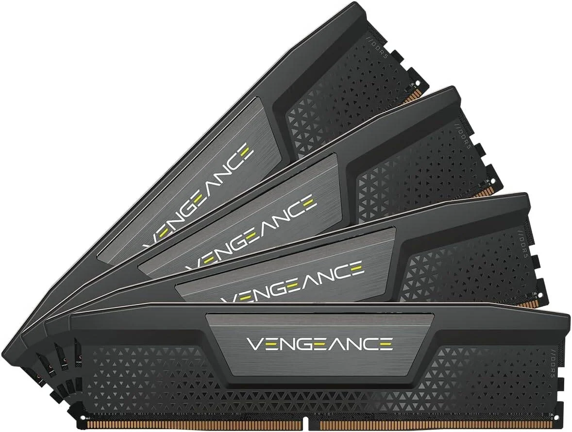 کیت حافظه رم 96 گیگابایتی (4x24 گیگابایت) DDR5 کرسیر VENGEANCE، سرعت تست شده 6000 مگاهرتز، تاخیر CAS 30-36-36-76، کیت چهار کاناله، چیپست Intel XMP 3.0، ولتاژ 1.25، مشکی | CMK96GX5M4B6000C30 کیت حافظه رم 96 گیگابایتی (4x24 گیگابایت) DDR5 کرسیر VENGEANCE، سرعت تست شده 6000 مگاهرتز، تاخیر CAS 30-36-36-76، کیت چهار کاناله، چیپست Intel XMP 3.0، ولتاژ 1.25، مشکی | CMK96GX5M4B6000C30