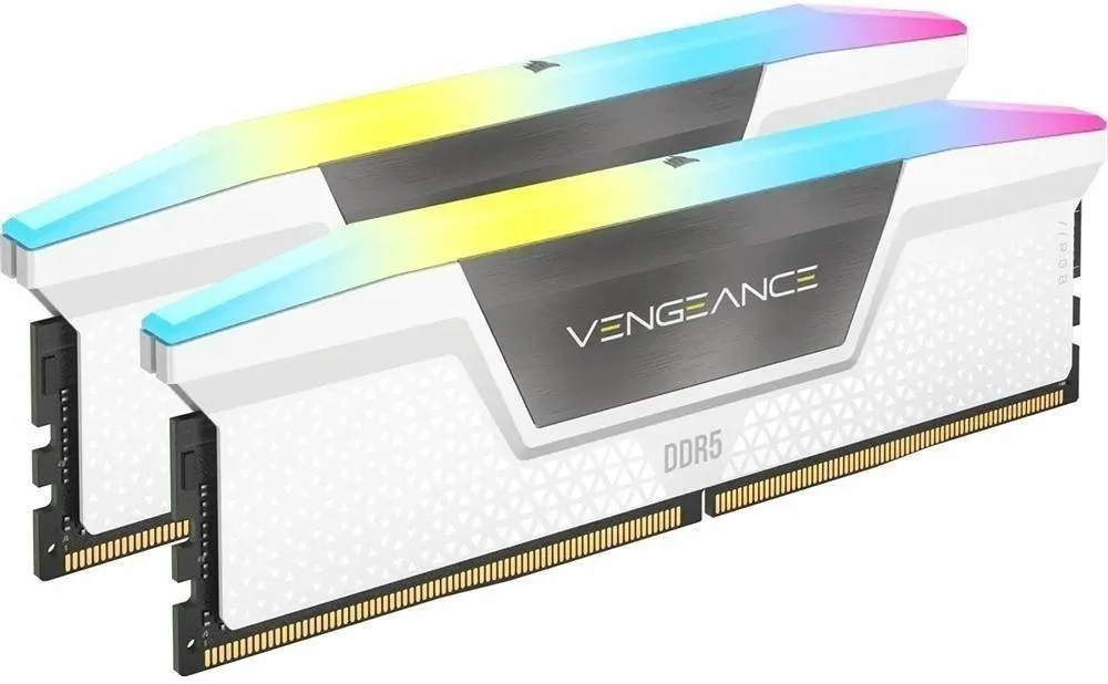 کیت حافظه دسکتاپ 32 گیگابایتی (2 عدد 16 گیگابایتی) CORSAIR Vengeance RGB DDR5، سرعت حافظه 5600 مگاهرتز، تاخیر CAS 40-40-40-77، چیپست Intel XMP 3.0، ولتاژ 1.25، 288 پین، سفید | CMH32GX5M2B5600C40W