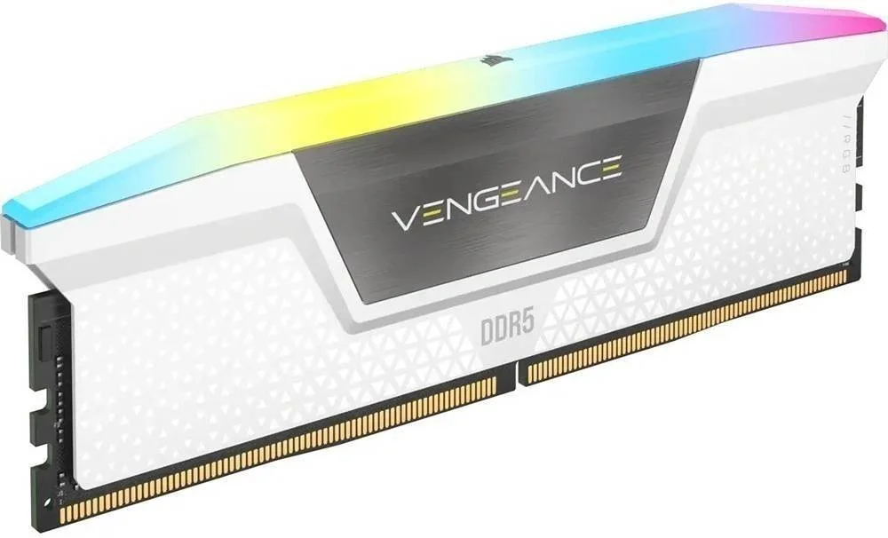 کیت حافظه دسکتاپ 32 گیگابایتی (2 عدد 16 گیگابایتی) CORSAIR Vengeance RGB DDR5، سرعت حافظه 5600 مگاهرتز، تاخیر CAS 40-40-40-77، چیپست Intel XMP 3.0، ولتاژ 1.25، 288 پین، سفید | CMH32GX5M2B5600C40W
