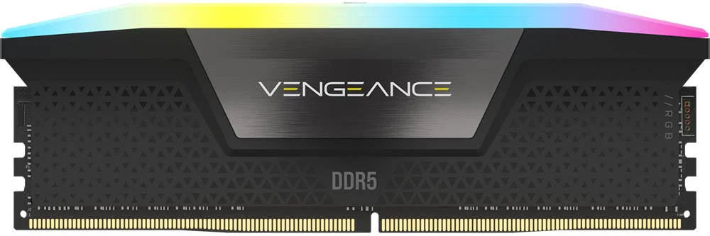 کیت حافظه دسکتاپ 32 گیگابایتی (2x16GB) Corsair VENGEANCE RGB DDR5، سرعت حافظه 6400 مگاهرتز، تاخیر CAS 32، INTEL XMP 3.0، ولتاژ حافظه 1.40 ولت، 288 پین، RGB چند منطقه ای پویا، مشکی | CMH32GX5M2B6400C32