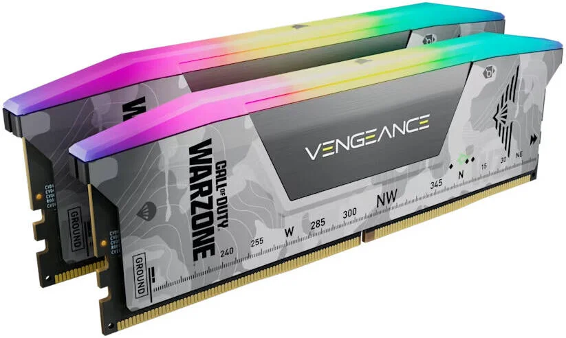 کیت حافظه 32 گیگابایتی (2x16 گیگابایتی) CORSAIR VENGEANCE RGB DDR5، سرعت حافظه 6000MT/s، تاخیر CL30 CAS، پشتیبانی از AMD EXPO و Intel XMP، نسخه Call of Duty Warzone، خاکستری روشن | CMH32GX5M2B6000Z30W-WZ کیت حافظه 32 گیگابایتی (2x16 گیگابایتی) CORSAIR VENGEANCE RGB DDR5، سرعت حافظه 6000MT/s، تاخیر CL30 CAS، پشتیبانی از AMD EXPO و Intel XMP، نسخه Call of Duty Warzone، خاکستری روشن | CMH32GX5M2B6000Z30W-WZ
