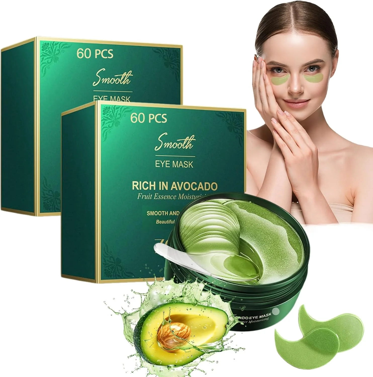 پد زیر چشم آووکادو 2 بسته، ماسک چشم کلاژن برای ضد اکسیداسیون و آبرسانی، پدهای ژلی زیر چشم، محصولات مراقبت از چشم، مناسب برای آقایان و بانوان، ماسک چشم 120 عددی