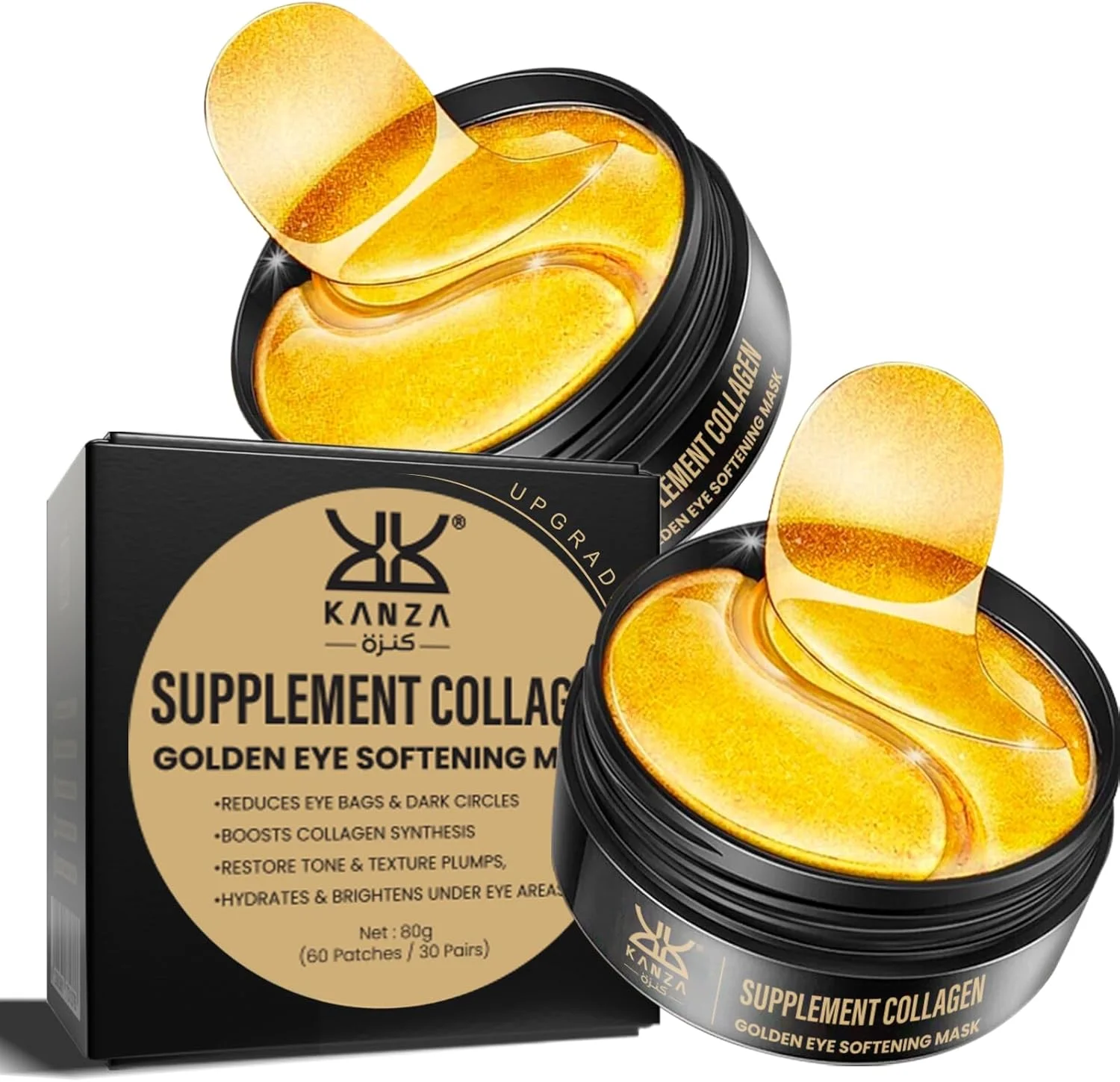 کانزا - ماسک دور چشم کلاژن مکمل 120 عددی (60 جفت) | پدهای زیر چشم برای سیاهی دور چشم و درمان ضد پیری | پچ های درمان چشم طلای 24 عیار | پچ کلاژن ضد پیری دور چشم | پچ هیدروژل
