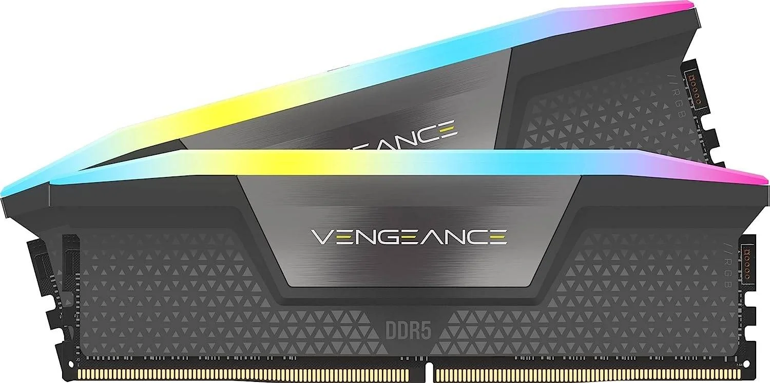 کیت حافظه دسکتاپ 64 گیگابایتی (2 عدد 32 گیگابایتی) DDR5 کرسیر VENGEANCE RGB، سرعت 6000 مگاهرتز، تاخیر 30-36-36-76، ولتاژ 1.40، PMIC اورکلاک، سازگاری XMP 3.0 / AMD Expo، مشکی | CMH64GX5M2B6000Z30