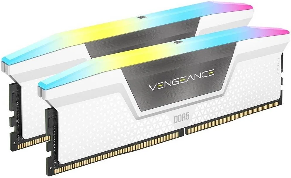 کیت حافظه دسکتاپ 64 گیگابایتی (2 عدد 32 گیگابایتی) Corsair VENGEANCE RGB DDR5، سرعت 6000 مگاهرتز، تاخیر CAS 40، ولتاژ 1.35، PMIC اورکلاک، سازگاری XMP 3.0 / Intel 600 Series، سفید | CMH64GX5M2B6000C40W