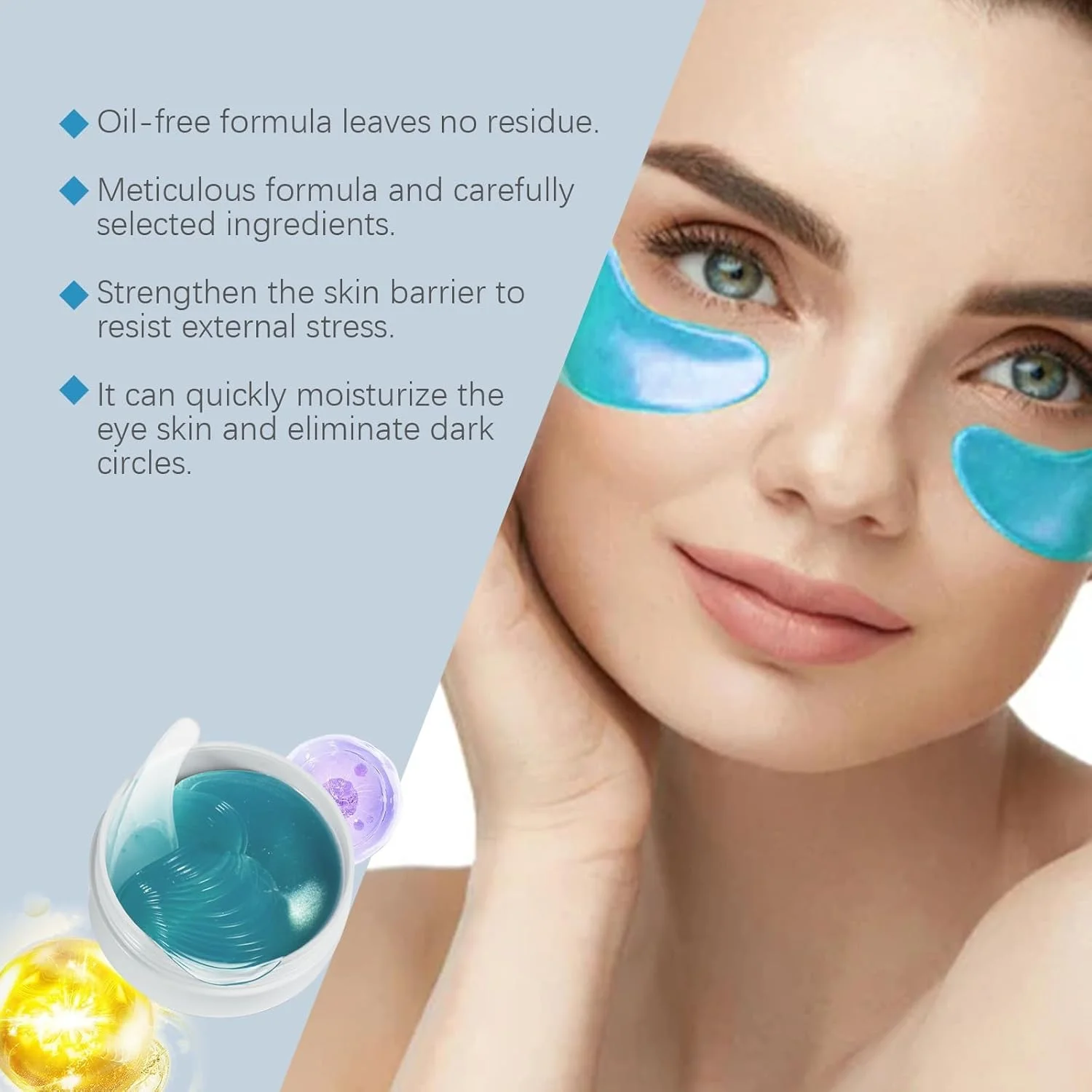 پد ژلی دور چشم، 60 جفت پد زیر چشم با کافئین و اسید هیالورونیک، از بین برنده سیاهی دور چشم، پف، روشن کننده، آبرسان، ضد چروک و درمان خنک کننده