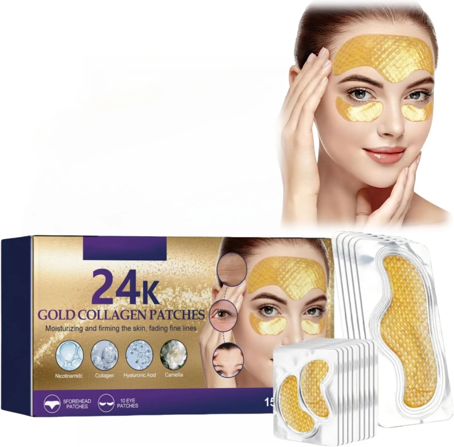 پک دو عددی پچ ضد چروک زیر چشم و پیشانی، برای خطوط پیشانی، پف زیر چشم، سیاهی دور چشم و احیا، حاوی کلاژن، هیالورونیک اسید و عصاره کاملیا