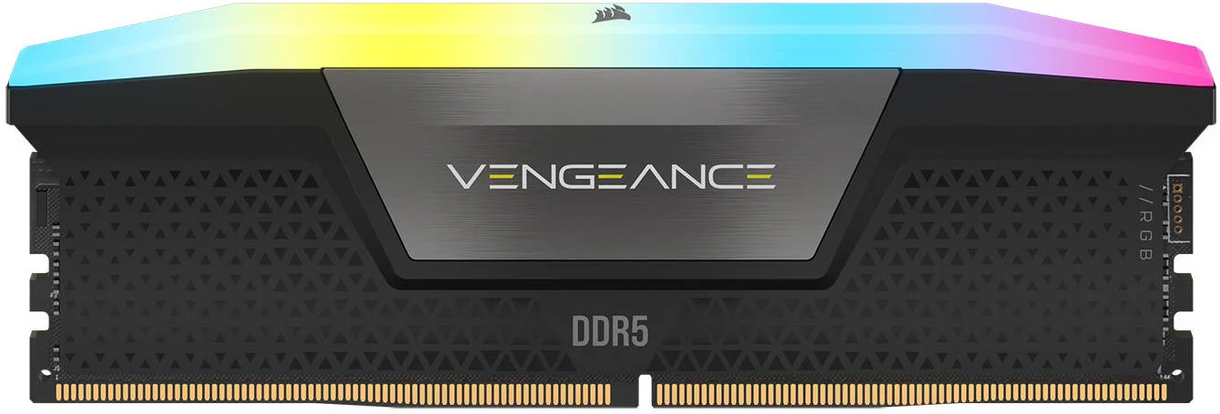 حافظه رم دسکتاپ دو کاناله 64 گیگابایتی (2x32 گیگابایتی) Corsair Vengeance RGB DDR5، 288 پین، سرعت حافظه 6000 مگاهرتز، تاخیر CAS 38-44-44-96، Intel XMP 3.0، مشکی | CMH64GX5M2B6000C38
